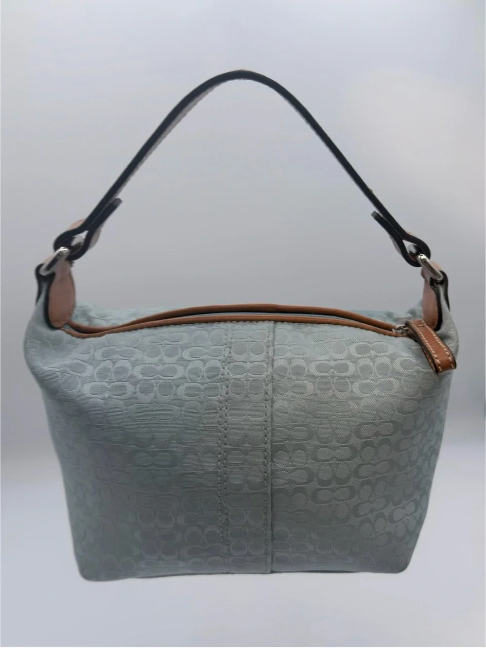 Vintage Coach Y2K Soho Mini Signature Jacquard Top Handle Aqua Blue